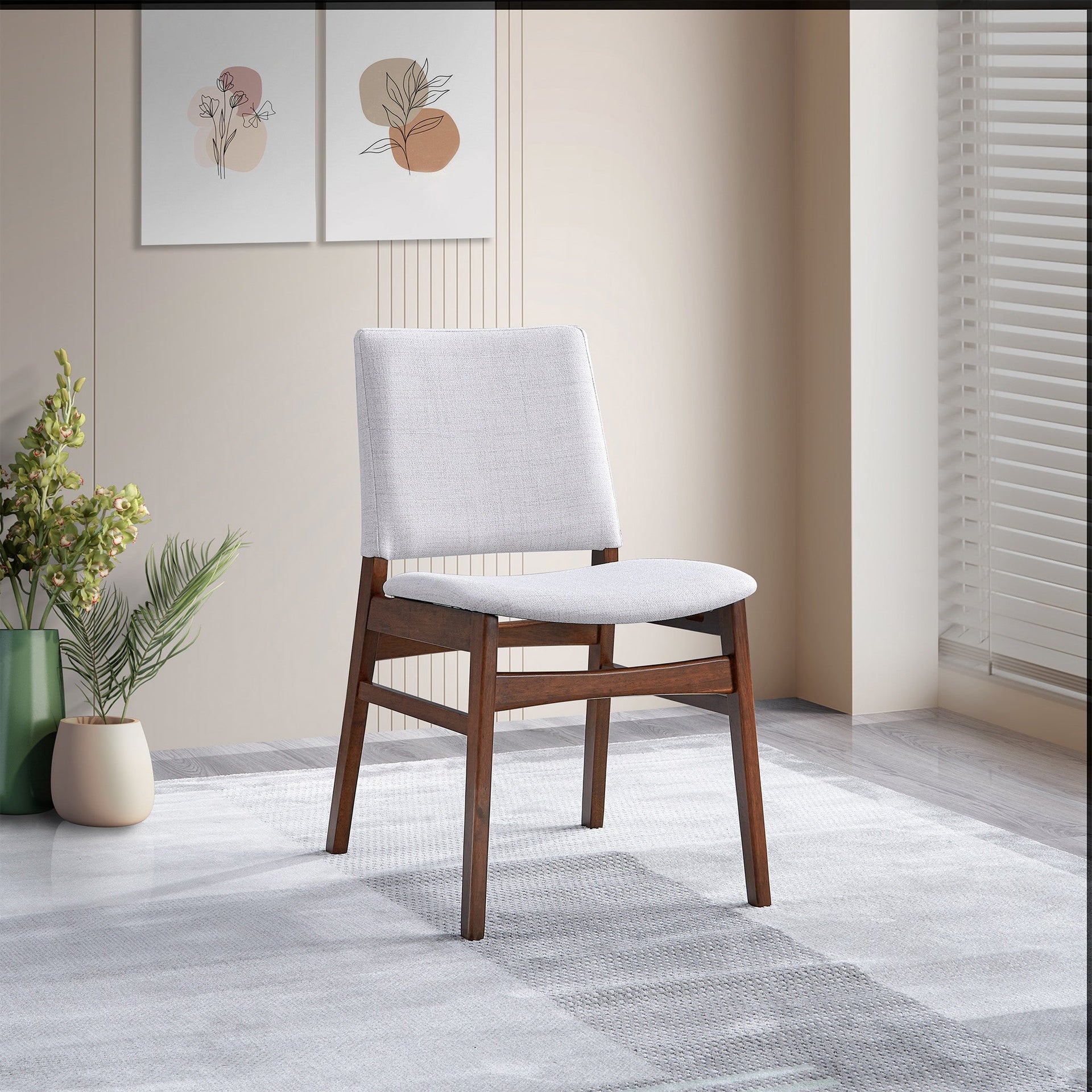 Gusto Mid-Century Modern Fabric Dining Chair (Set of 2) in Light Gray with Solid Wood Frame 22.4"W x 18.1"D x 31.1"H for Living Room Bedroom Outdoor
