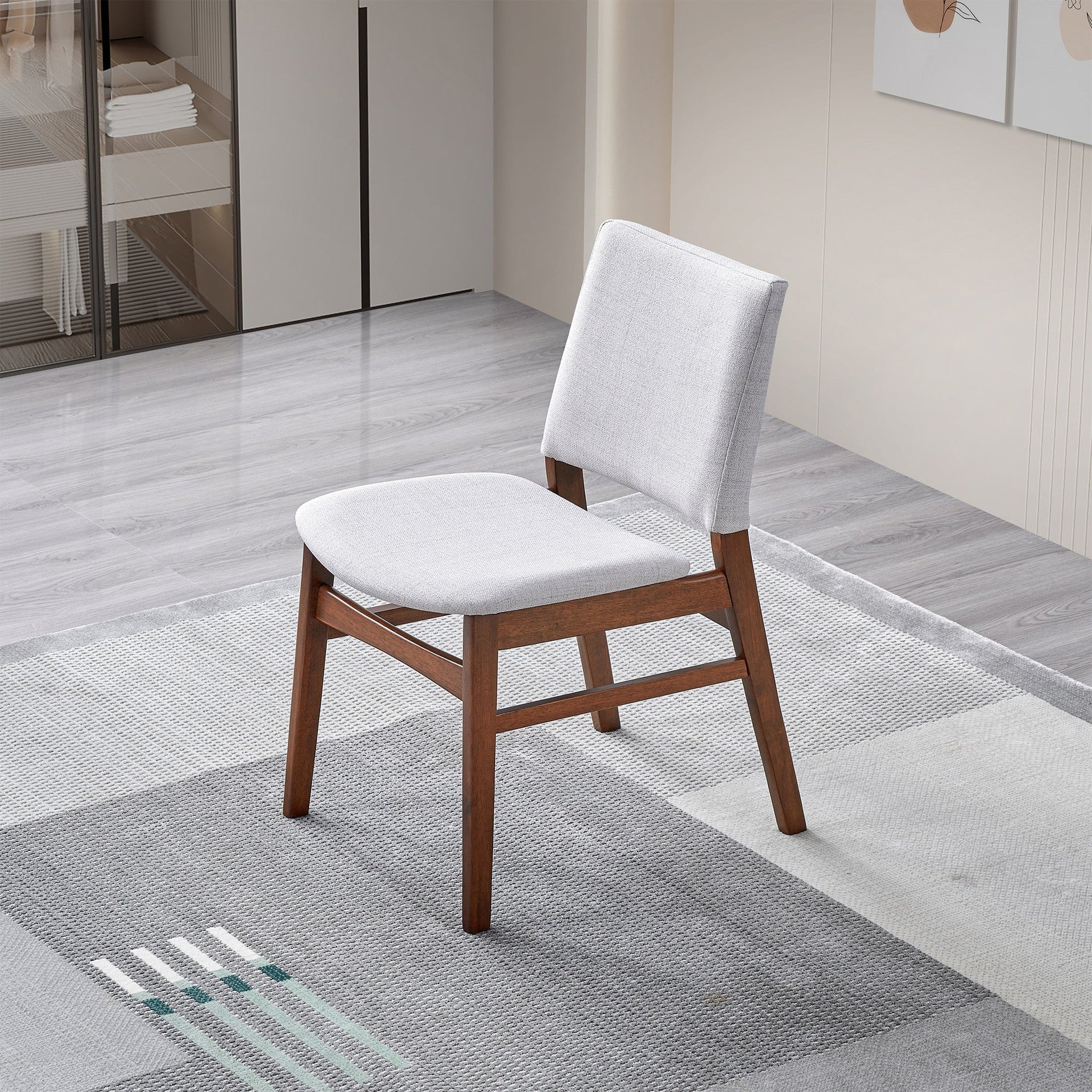 Gusto Mid-Century Modern Fabric Dining Chair (Set of 2) in Light Gray with Solid Wood Frame 22.4"W x 18.1"D x 31.1"H for Living Room Bedroom Outdoor