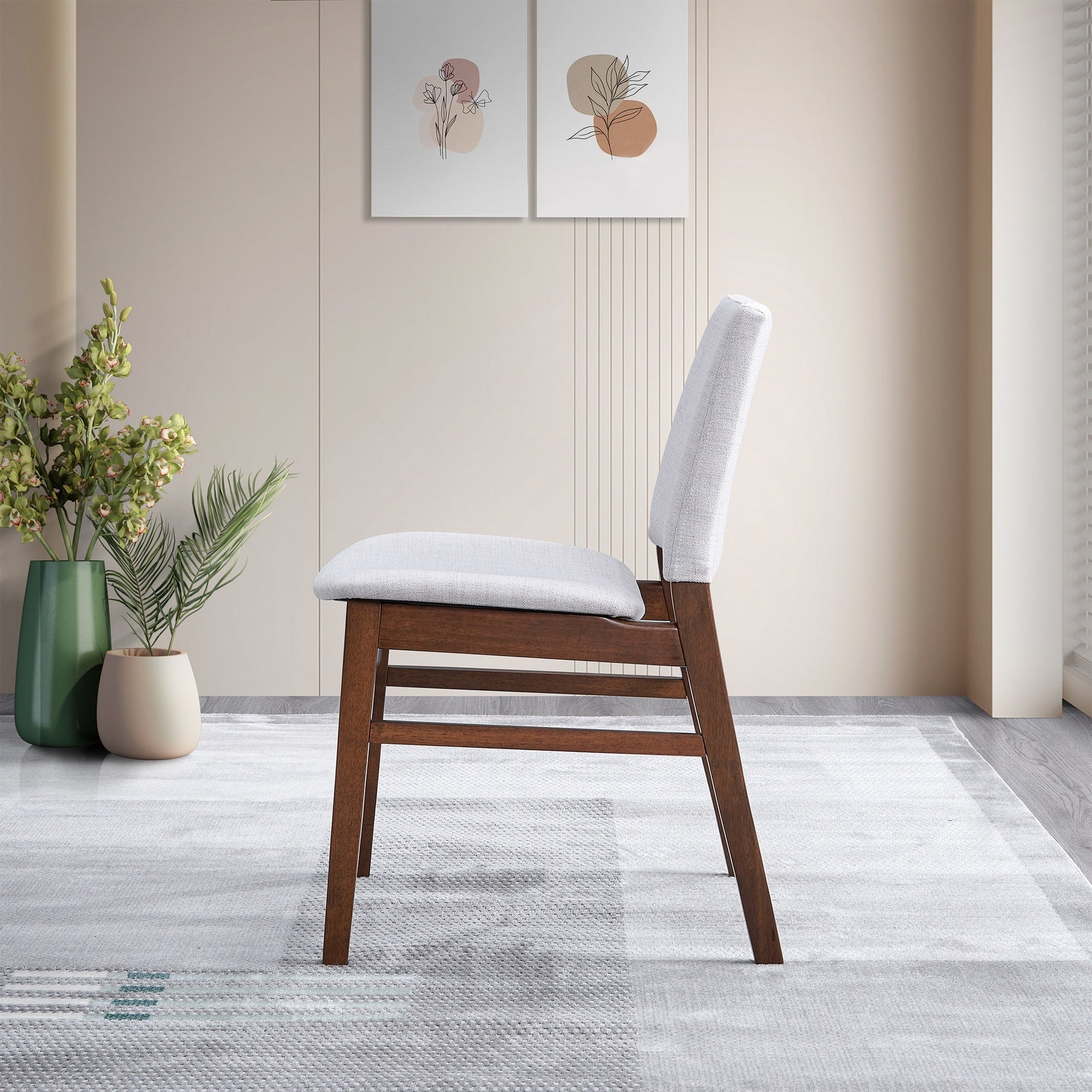 Gusto Mid-Century Modern Fabric Dining Chair (Set of 2) in Light Gray with Solid Wood Frame 22.4"W x 18.1"D x 31.1"H for Living Room Bedroom Outdoor