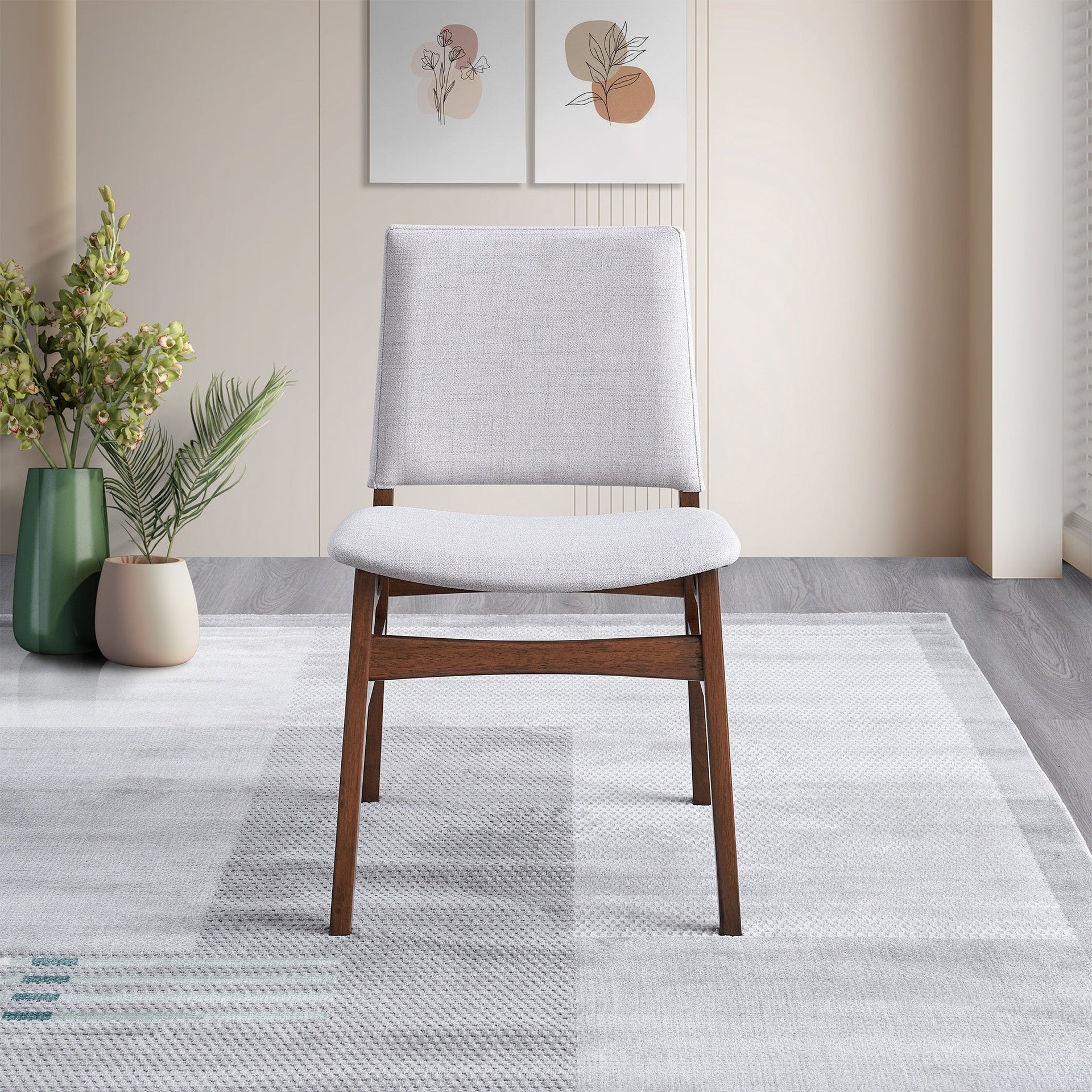 Gusto Mid-Century Modern Fabric Dining Chair (Set of 2) in Light Gray with Solid Wood Frame 22.4"W x 18.1"D x 31.1"H for Living Room Bedroom Outdoor