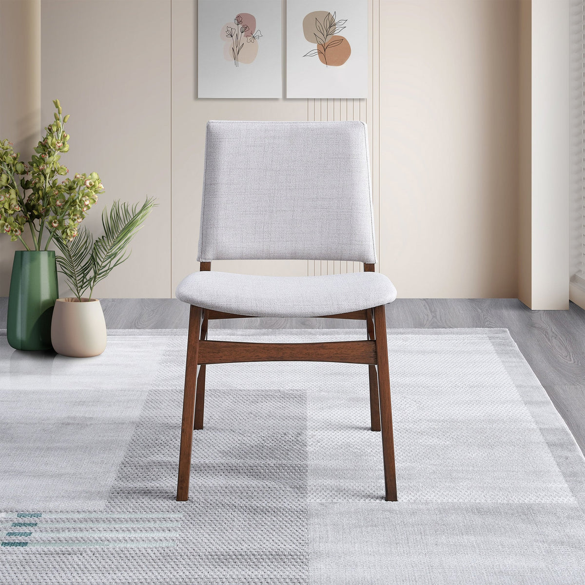 Gusto Mid-Century Modern Fabric Dining Chair (Set of 2) in Light Gray with Solid Wood Frame 22.4"W x 18.1"D x 31.1"H for Living Room Bedroom Outdoor