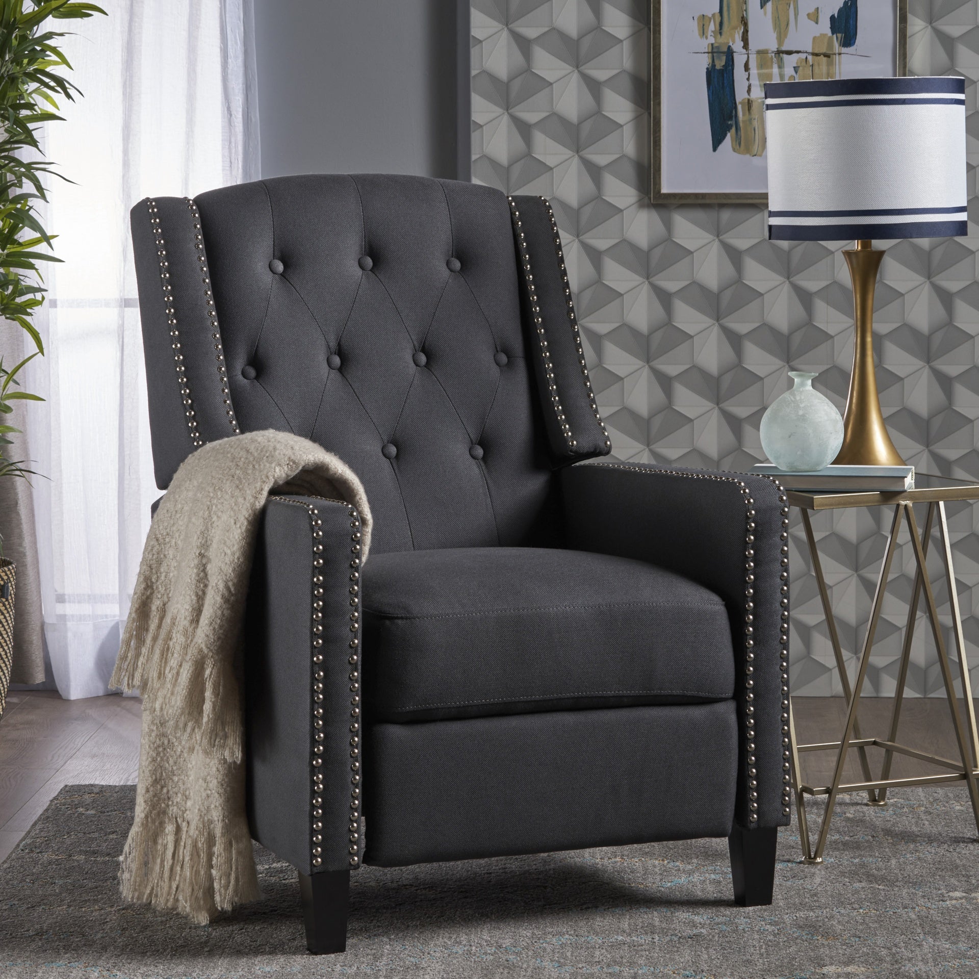 Classic Dark Grey Fabric Push Back Chair