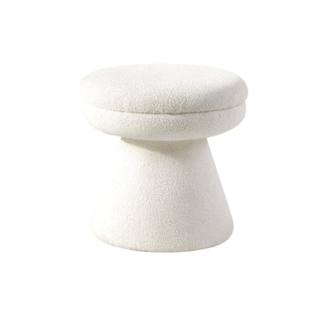 Contemporary Style 1pc Round Top Accent Stool Teddy Fabric Pedestal Base Mushroom Shape Design Beige Finish Primary Living Room