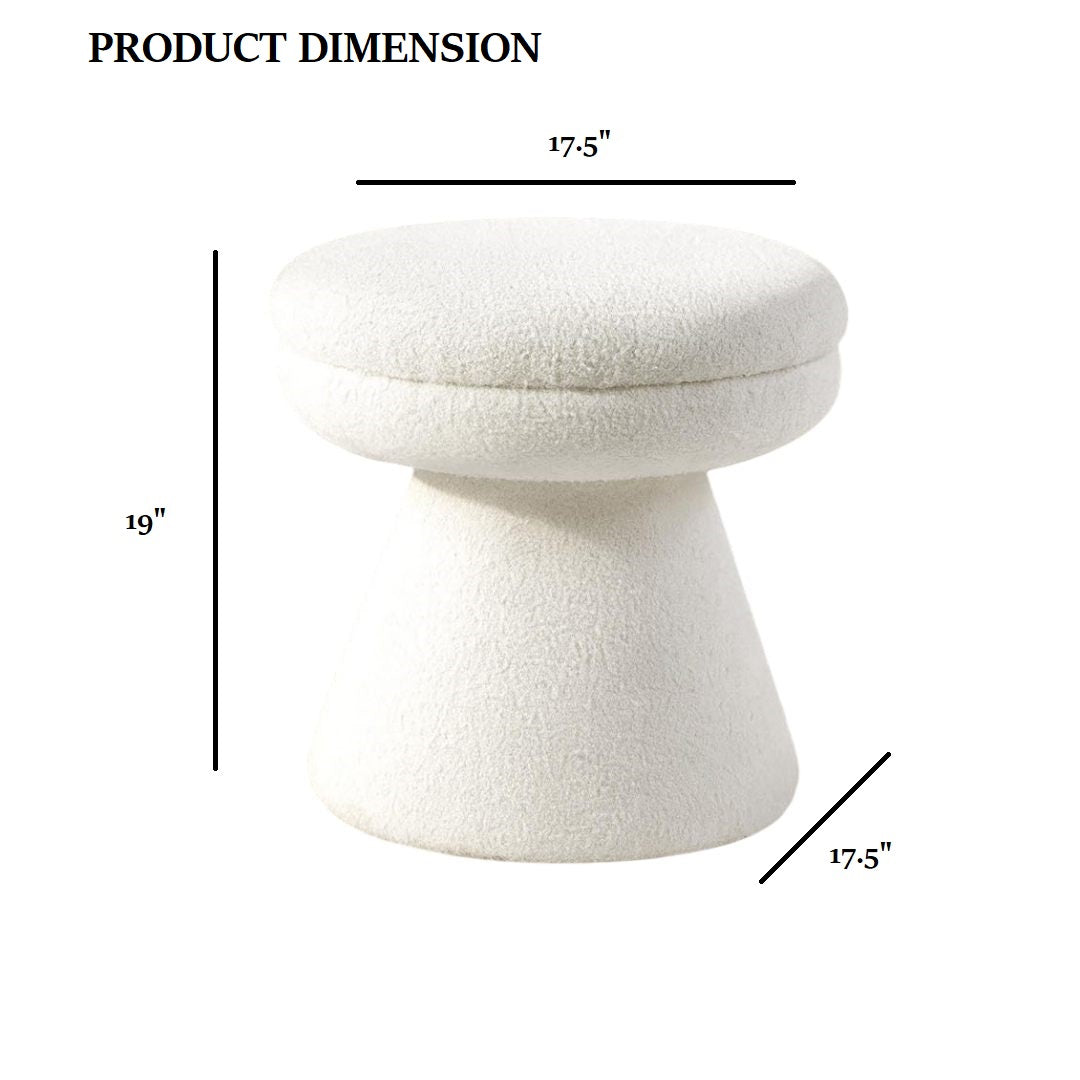 Contemporary Style 1pc Round Top Accent Stool Teddy Fabric Pedestal Base Mushroom Shape Design Beige Finish Primary Living Room
