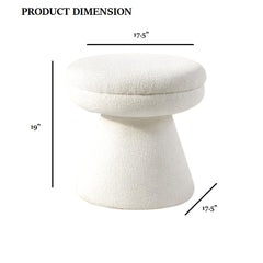 Contemporary Style 1pc Round Top Accent Stool Teddy Fabric Pedestal Base Mushroom Shape Design Beige Finish Primary Living Room