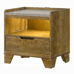 Transitional Brown Finish Nightstand With LED Light USB Ports Wooden Bedroom Furniture 1pc Bedside Cabinet Drawer Shelf