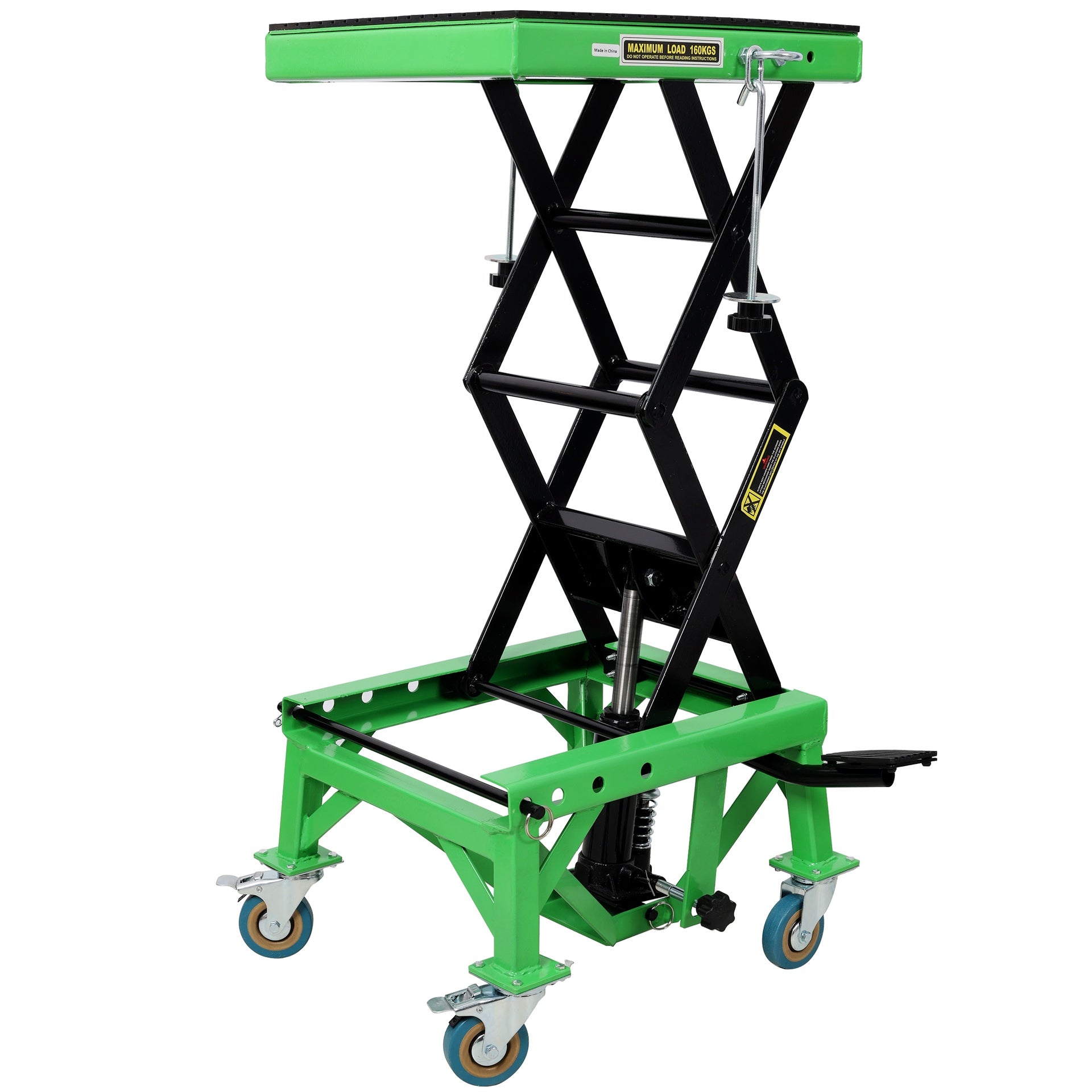 350 lbs Hydraulic Motorcycle Scissor Jack Lift Foot Step Wheels for Small Dirt Bikes,ATV Dirt Bike Scissor Stand With 4 Wheels,Green