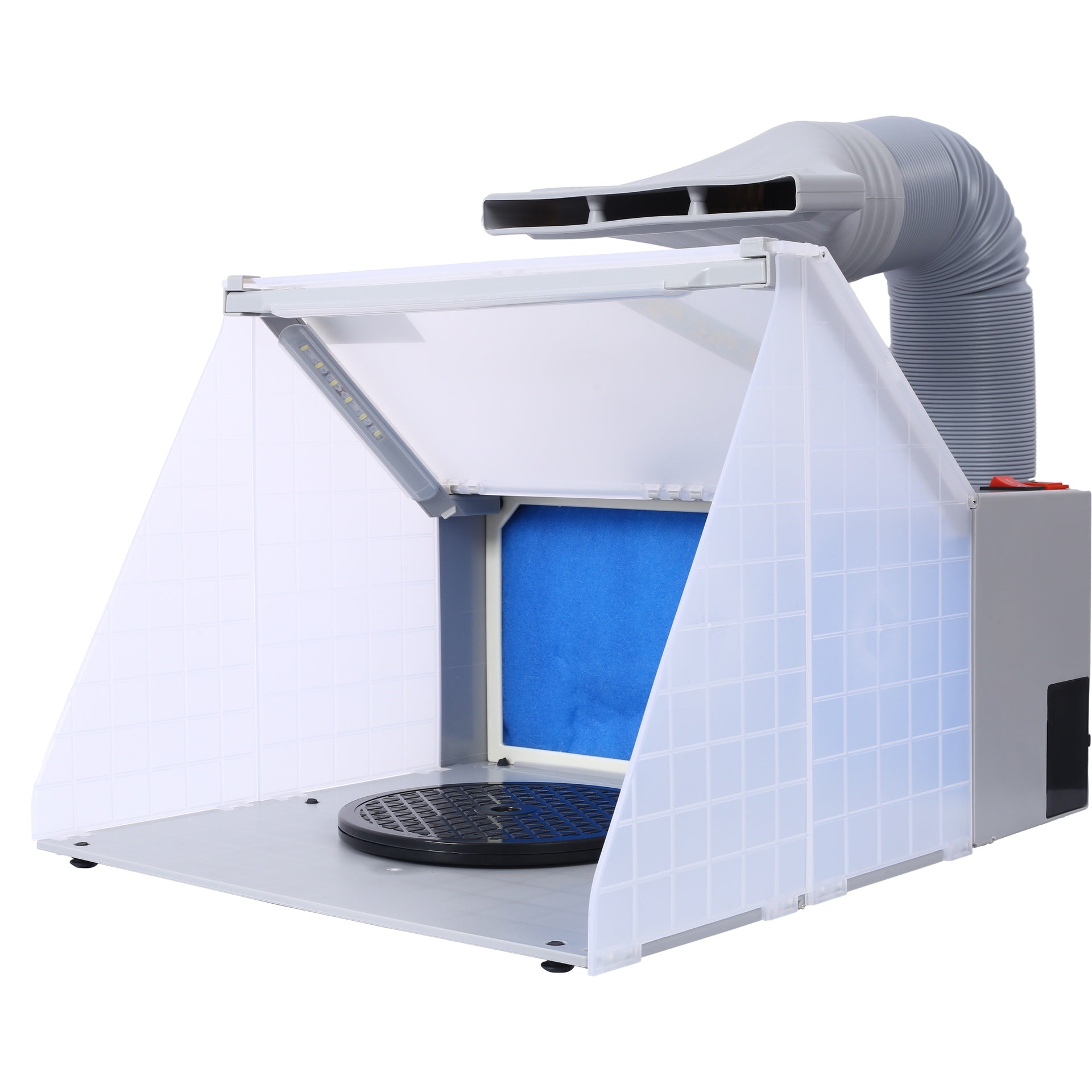 Portable Airbrush Spray Booth with 3 LED Lights, Extra Replaceable Extra Filter Pad, Turn Table and 6ft Exhaust Extension Hose for Hobby, Painting, Art Craft