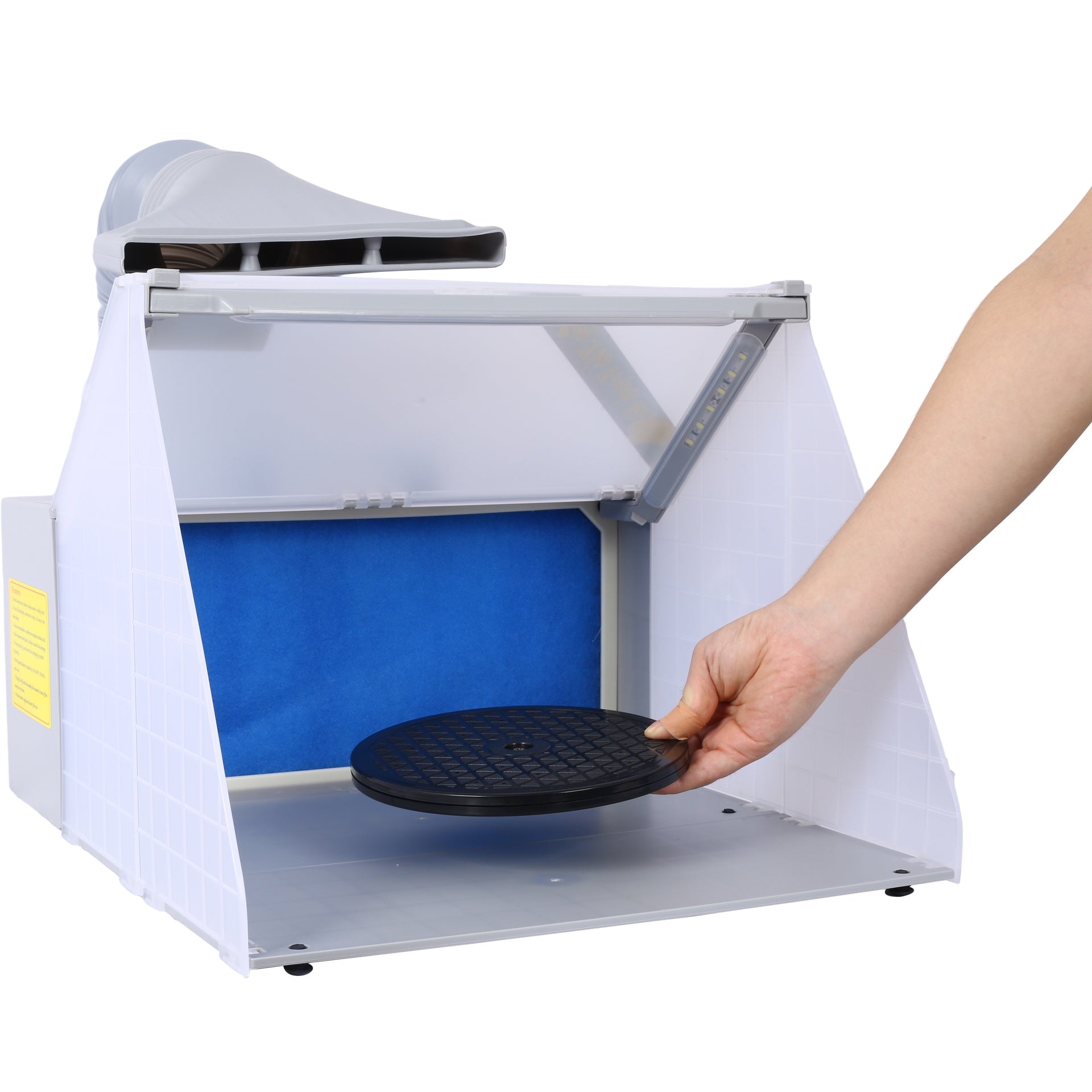 Portable Airbrush Spray Booth with 3 LED Lights, Extra Replaceable Extra Filter Pad, Turn Table and 6ft Exhaust Extension Hose for Hobby, Painting, Art Craft