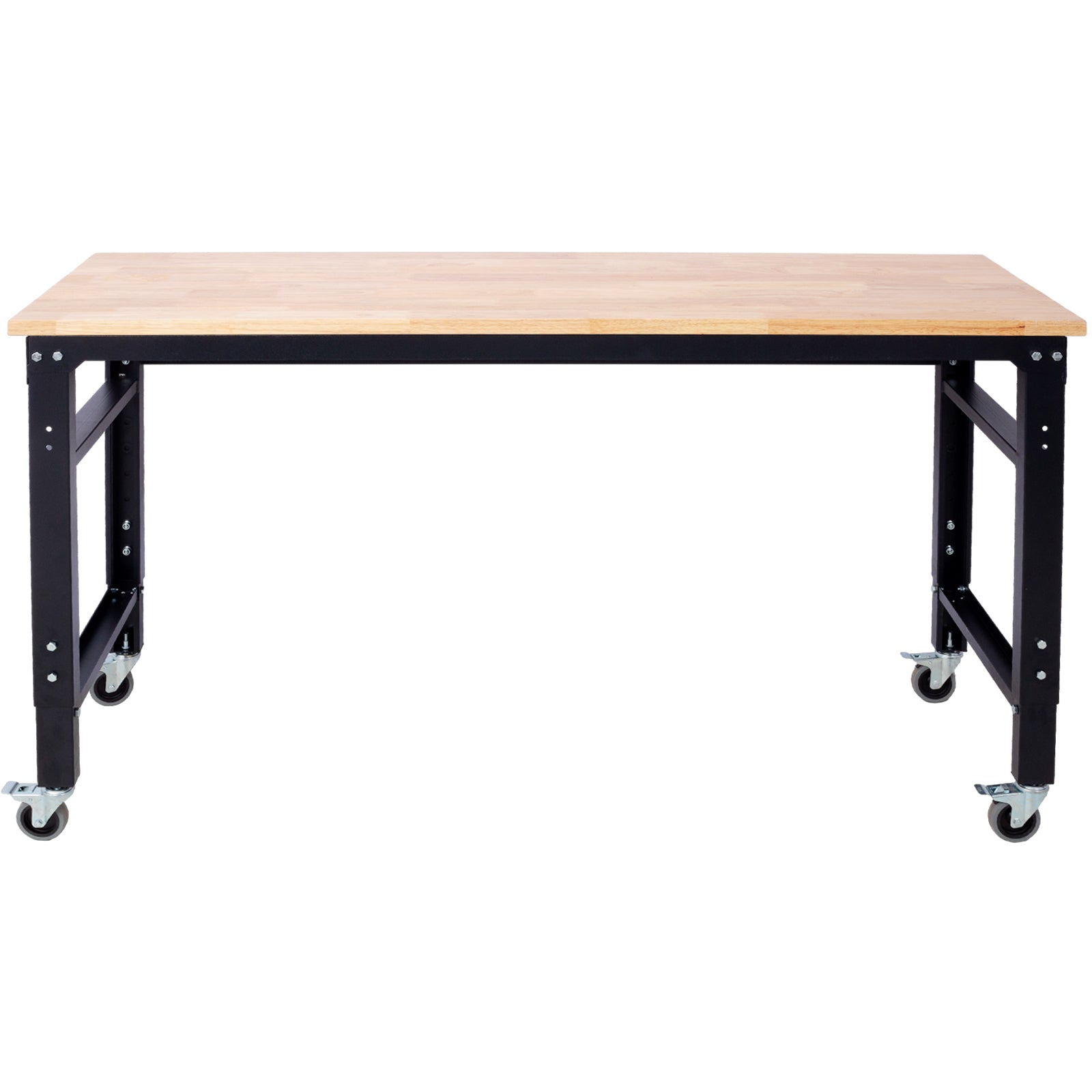 Workbench - 60" Wide Rolling Workbenches for Garage - Adjustable Height, Workshop Tool Bench, Metal with rubber Wood Top
