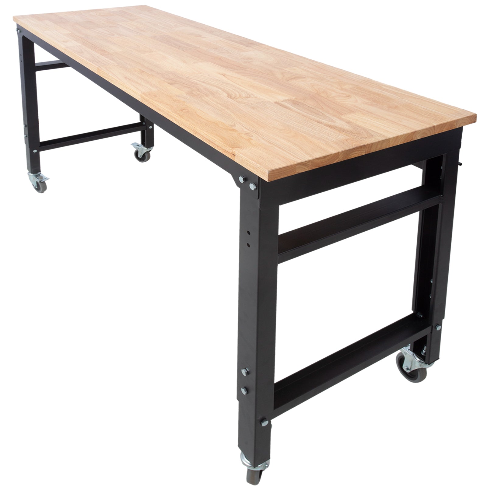 Workbench - 60" Wide Rolling Workbenches for Garage - Adjustable Height, Workshop Tool Bench, Metal with rubber Wood Top