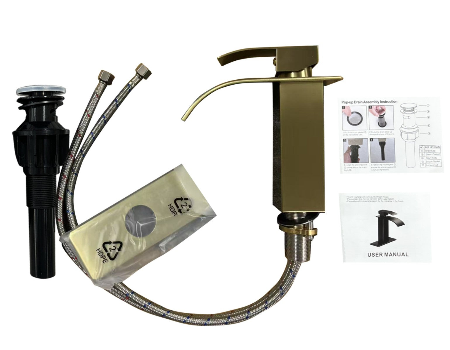 Single Handle Bathroom Faucet Lavatory Faucet Stainless Steel Single Hole-TP, Brushed Gold