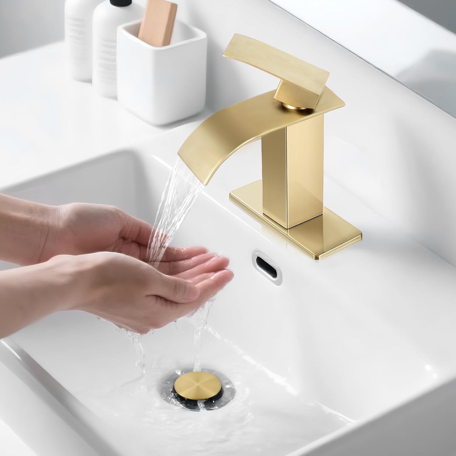 Single Handle Bathroom Faucet Lavatory Faucet Stainless Steel Single Hole-TP, Brushed Gold