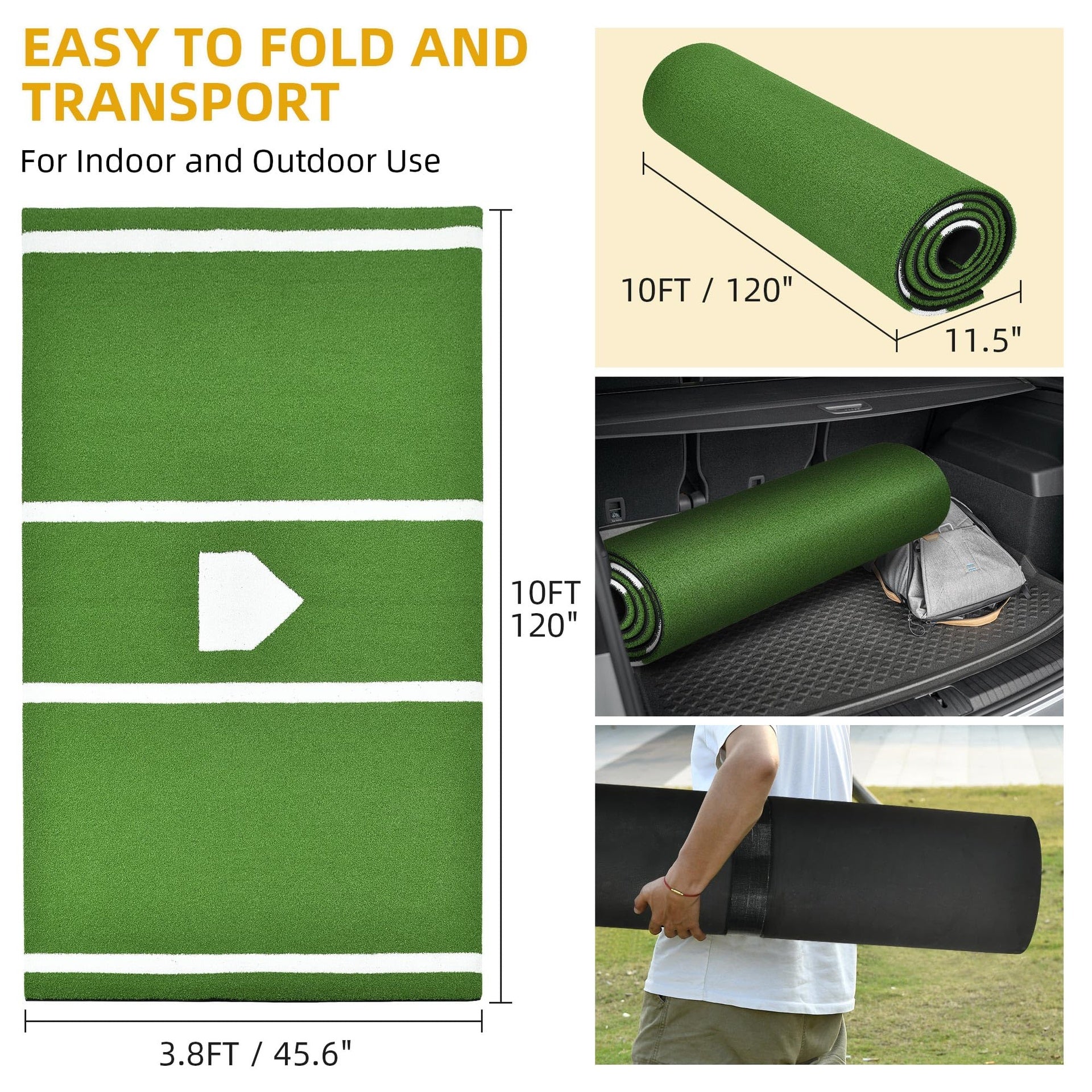 Premium Baseball Batting Mat: 10x3.8 ft Indoor/Outdoor Portable Baseball Softball Hitting Mat, Non-slip Rubber Bottom Batting Cage Mat with Home Plate for Batter, Pitcher and Catcher Training