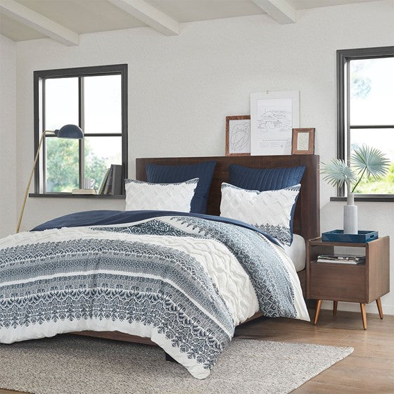Full/Queen 3 Piece Cotton Duvet Cover Set with Chenille Tufting