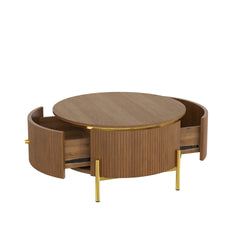 Modern Round Coffee Table with 2 large Drawers Storage Accent Table, Brown, 31.5"