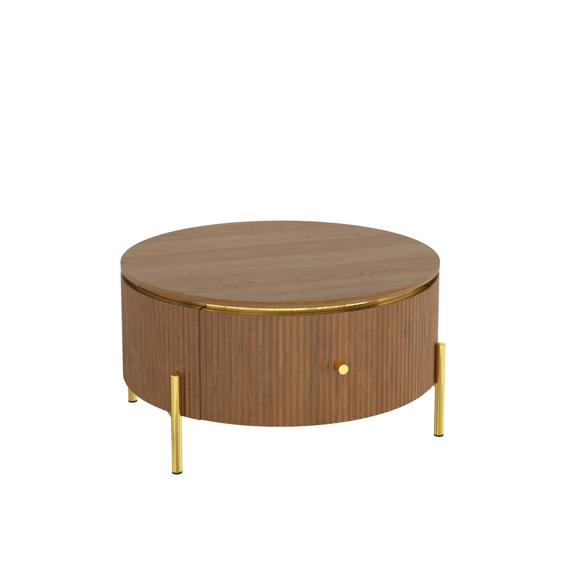 Modern Round Coffee Table with 2 large Drawers Storage Accent Table, Brown, 31.5"
