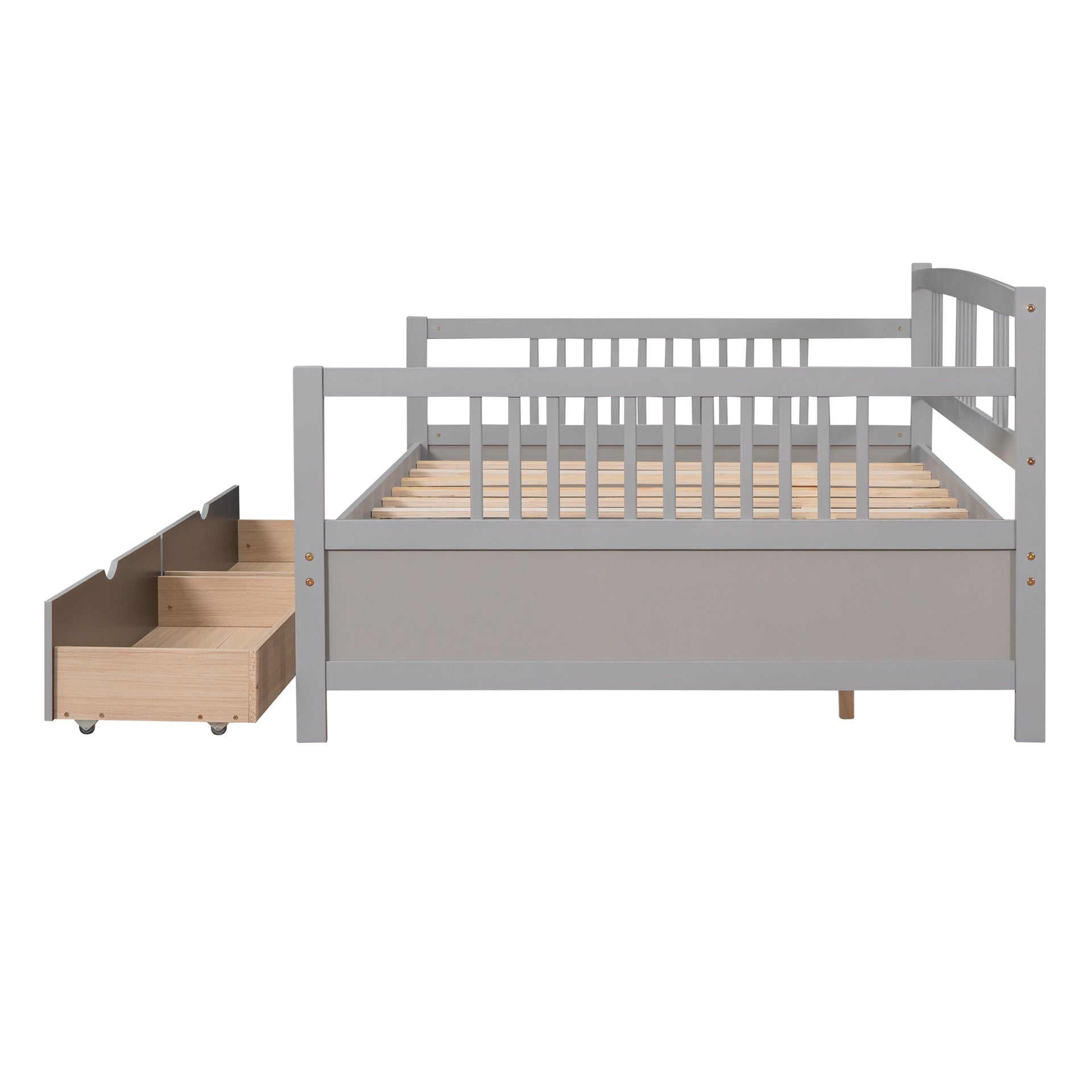 Full Size Daybed Wood Bed with Two Drawers,Gray