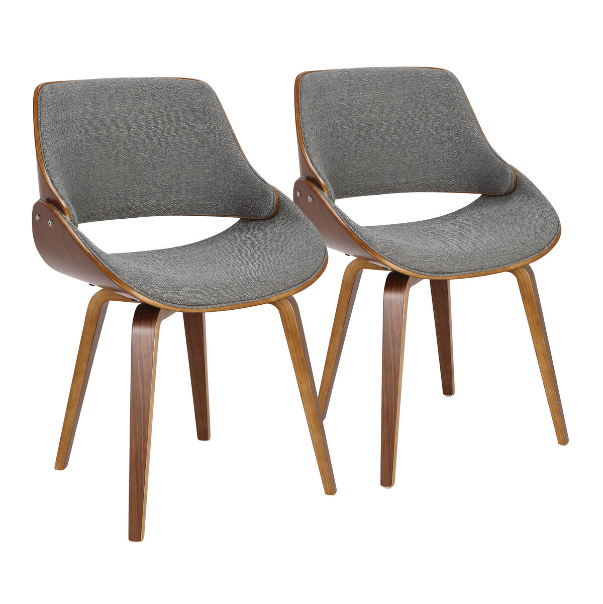 Fabrizzi Mid-Century Modern Dining/Accent Chair in Walnut Wood and Grey Fabric by LumiSource - Set of 2
