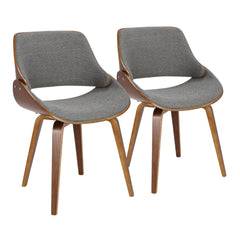 Fabrizzi Mid-Century Modern Dining/Accent Chair in Walnut Wood and Grey Fabric by LumiSource - Set of 2