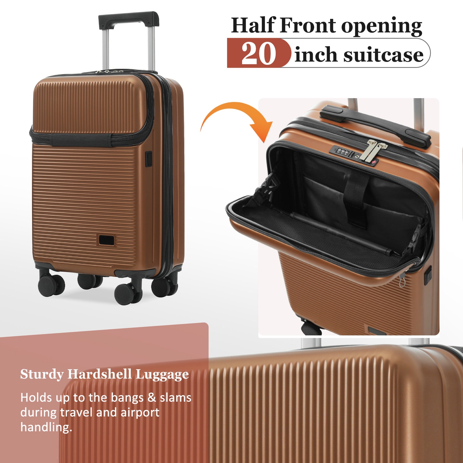 Luggage Sets 5 Piece with Half-opening, Hardside Carry On Suitcase Set with Double Spinner Wheel, Lightweight Travel Luggage with USB Port,TSA Locks