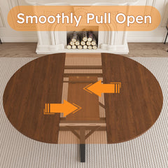47 Inch Extendable Round Dining Table for 4-8 with Storage, Walnut Finish Circle Dining Table with Metal Frame & Thickened Top, Multi-Functional Kitchen & Living Room Table