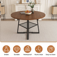 47 Inch Extendable Round Dining Table for 4-8 with Storage, Walnut Finish Circle Dining Table with Metal Frame & Thickened Top, Multi-Functional Kitchen & Living Room Table