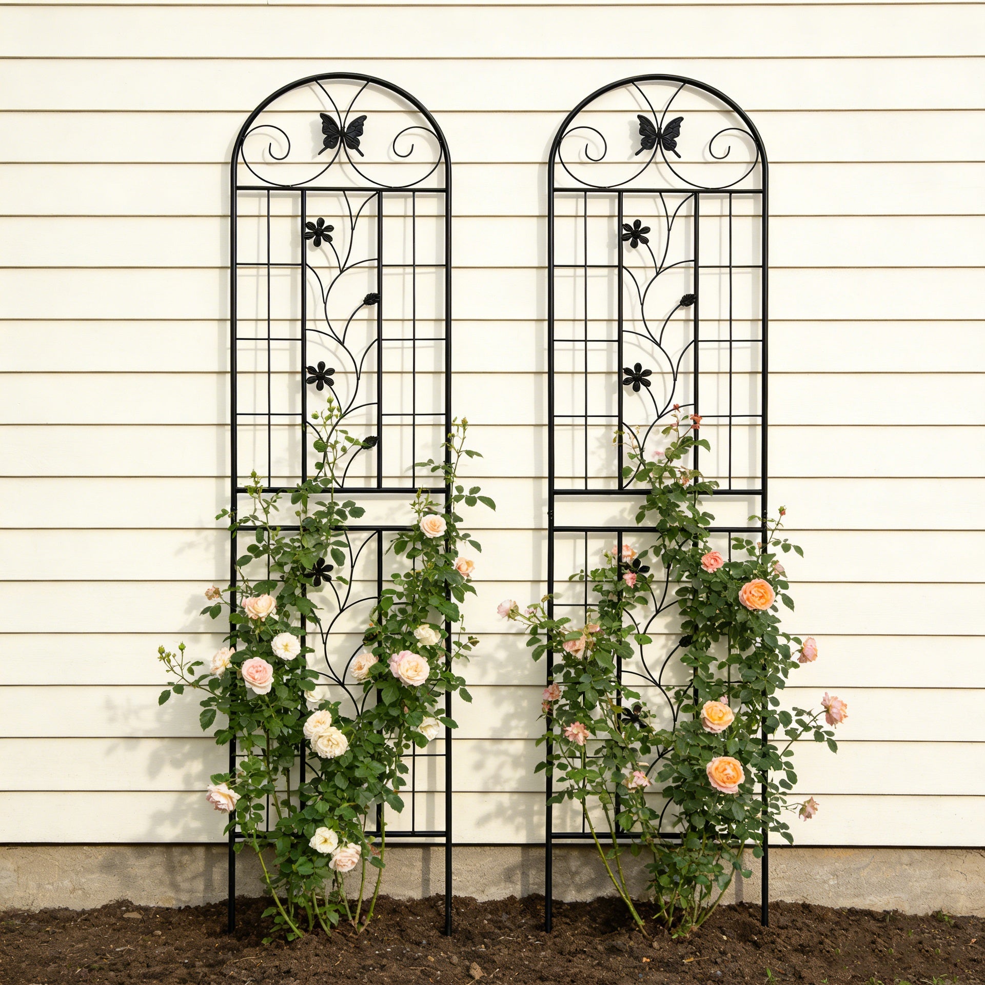 2 Pack Metal Garden Trellis 86.7" x 19.7" Rustproof Trellis for Climbing Plants Outdoor Flower Support Black