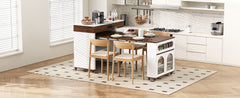 TREXM Extendable Dining Table with Extra-Long Folding Top, Rolling Kitchen Island with Drawers, Power Outlet and Brake lock, Storage Cabinet for Kitchen and Dining Room (Walnut + Creamy White)