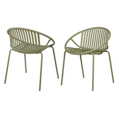 Patio Dining Chairs Stackable Chairs with Breathable Design Modern Simple Art Style (Set of 2),Metal Legs+Plastic backrest,Green