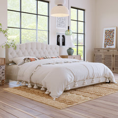 Upholstered Platform Bed with Saddle Curved Adjustable Headboard and Diamond Tufted Details,Wooden Slats and Metal Support, No Box Spring Needed,King, Beige
