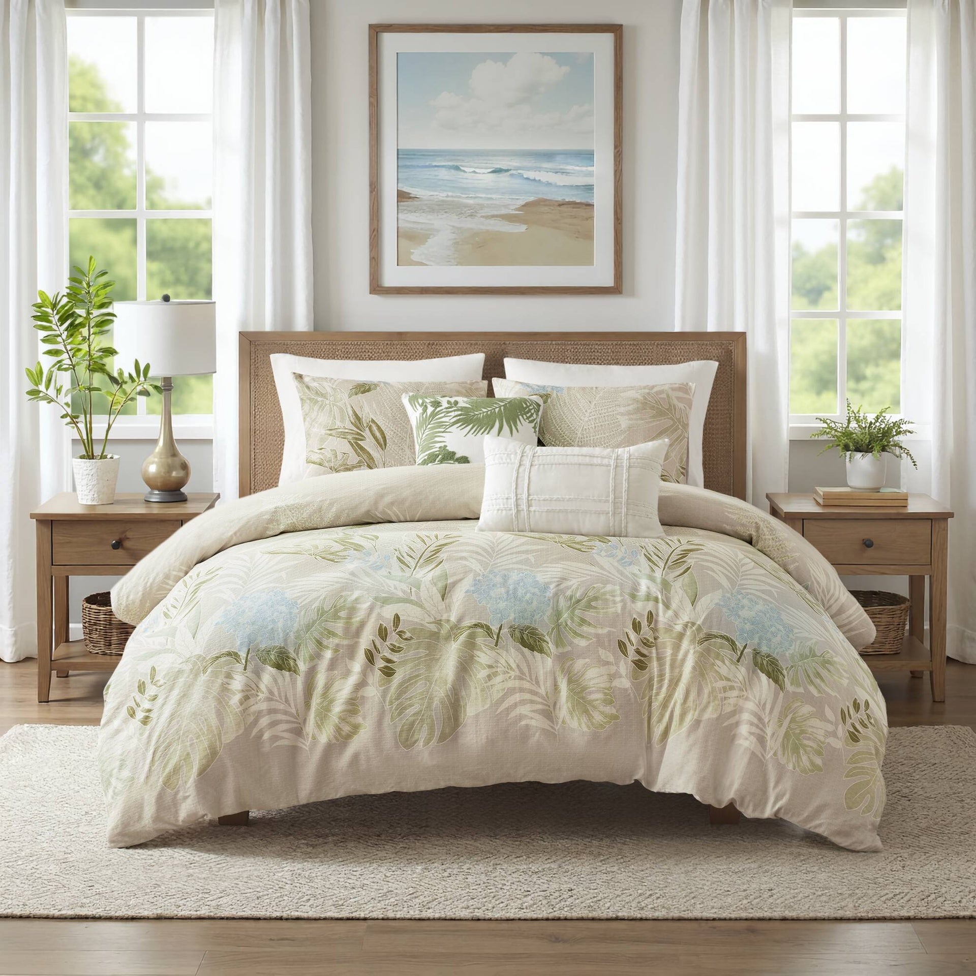 5-Piece Full/Queen Cotton Duvet Cover Set with Throw Pillow