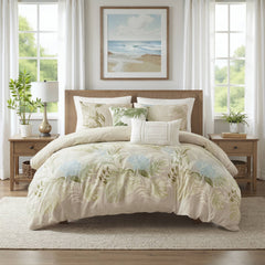 5-Piece Full/Queen Cotton Duvet Cover Set with Throw Pillow