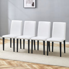 Set of 4 White PU Dining Chairs: 35.4" High, 18.5" Ergonomic Backrest, 17"×16" Sponge Seat, Perfect for Dining Room, Home Office & Living Space, Stylish & Comfortable.Black Metal Leg.