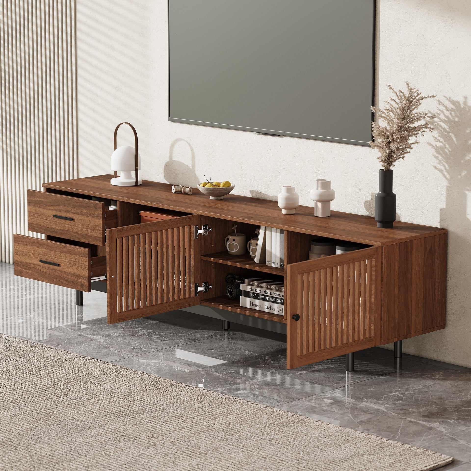 78 inch Modern TV Stand for TVs up to 85", Entertainment Center with Deep Drawers & Cable Management, Soft-Closing Hinges, Solid Wood Legs for Living Room