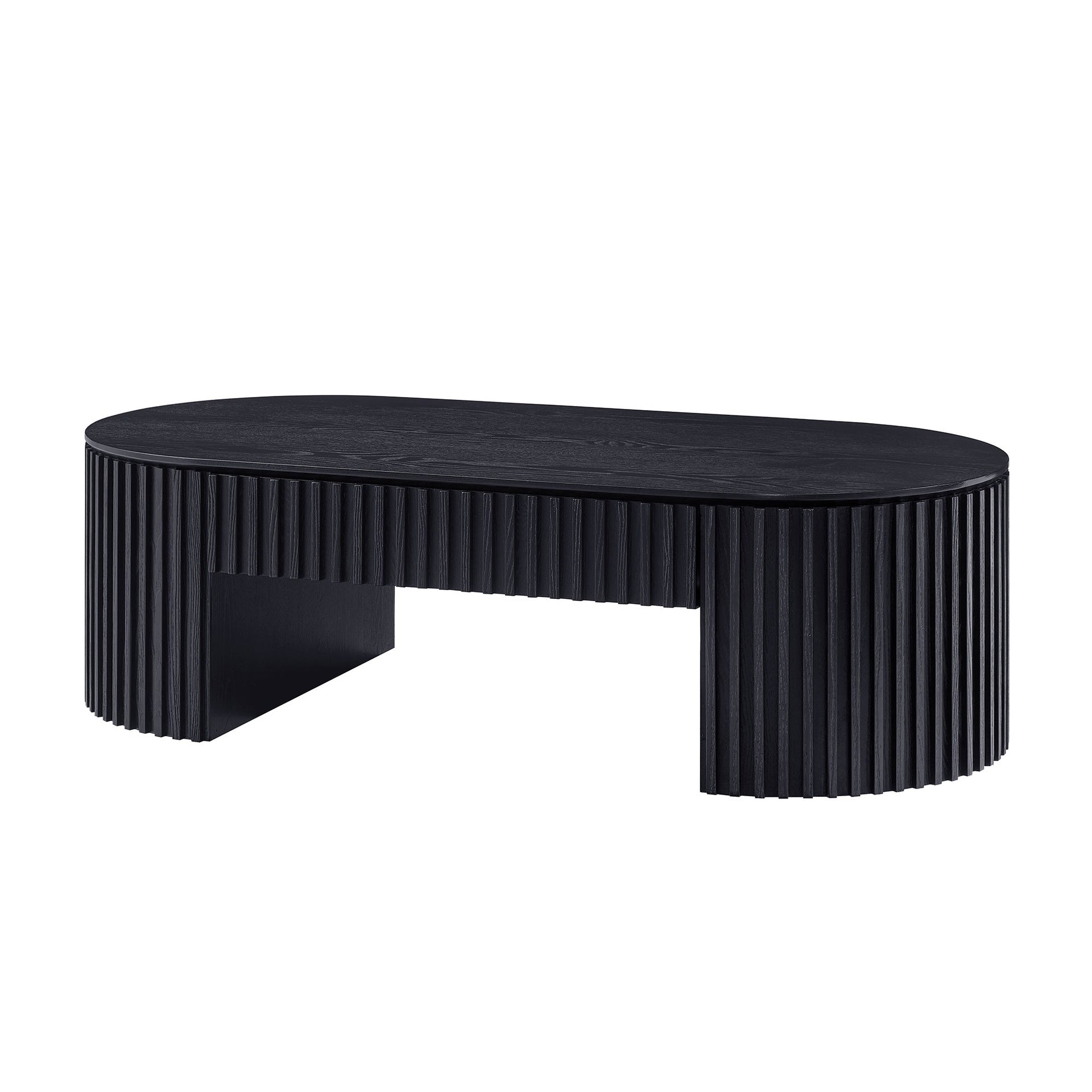51.18'' Oval Wood Coffee Table With Drawer  Mid Century Modern Coffee Table Unique Coffee Table for Living Room Furniture, Tea Table BLACK
