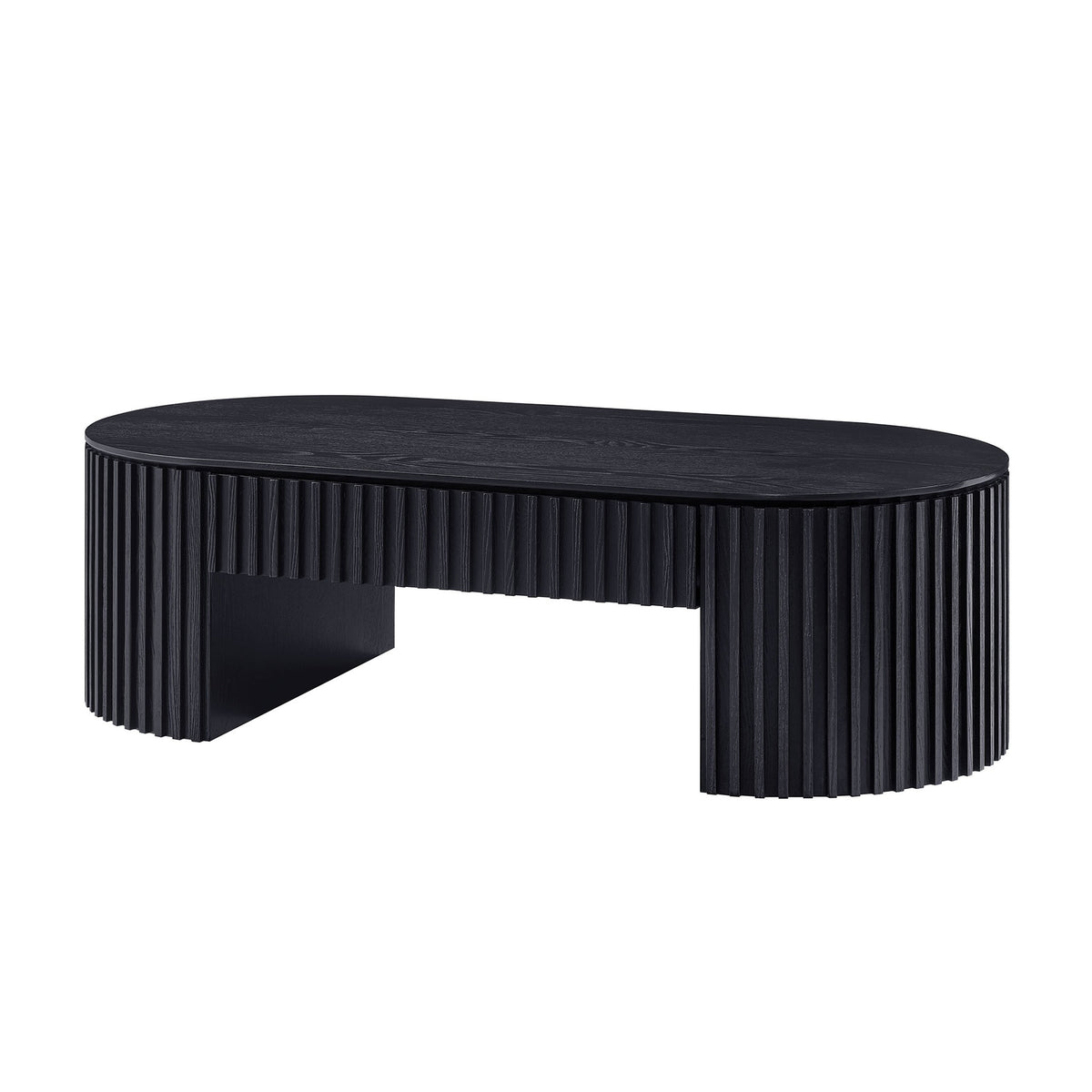 51.18'' Oval Wood Coffee Table With Drawer  Mid Century Modern Coffee Table Unique Coffee Table for Living Room Furniture, Tea Table BLACK