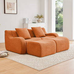 Soft Teddy Fabric Boneless Sofa,Anti-Slip Design,Assembly Chaise Lounge Curved Armrests Ergonomic Support 32D High Density Sponge,For Living Rooms Bedrooms,Orange