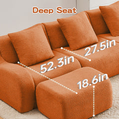 Soft Teddy Fabric Boneless Sofa,Anti-Slip Design,Assembly Chaise Lounge Curved Armrests Ergonomic Support 32D High Density Sponge,For Living Rooms Bedrooms,Orange