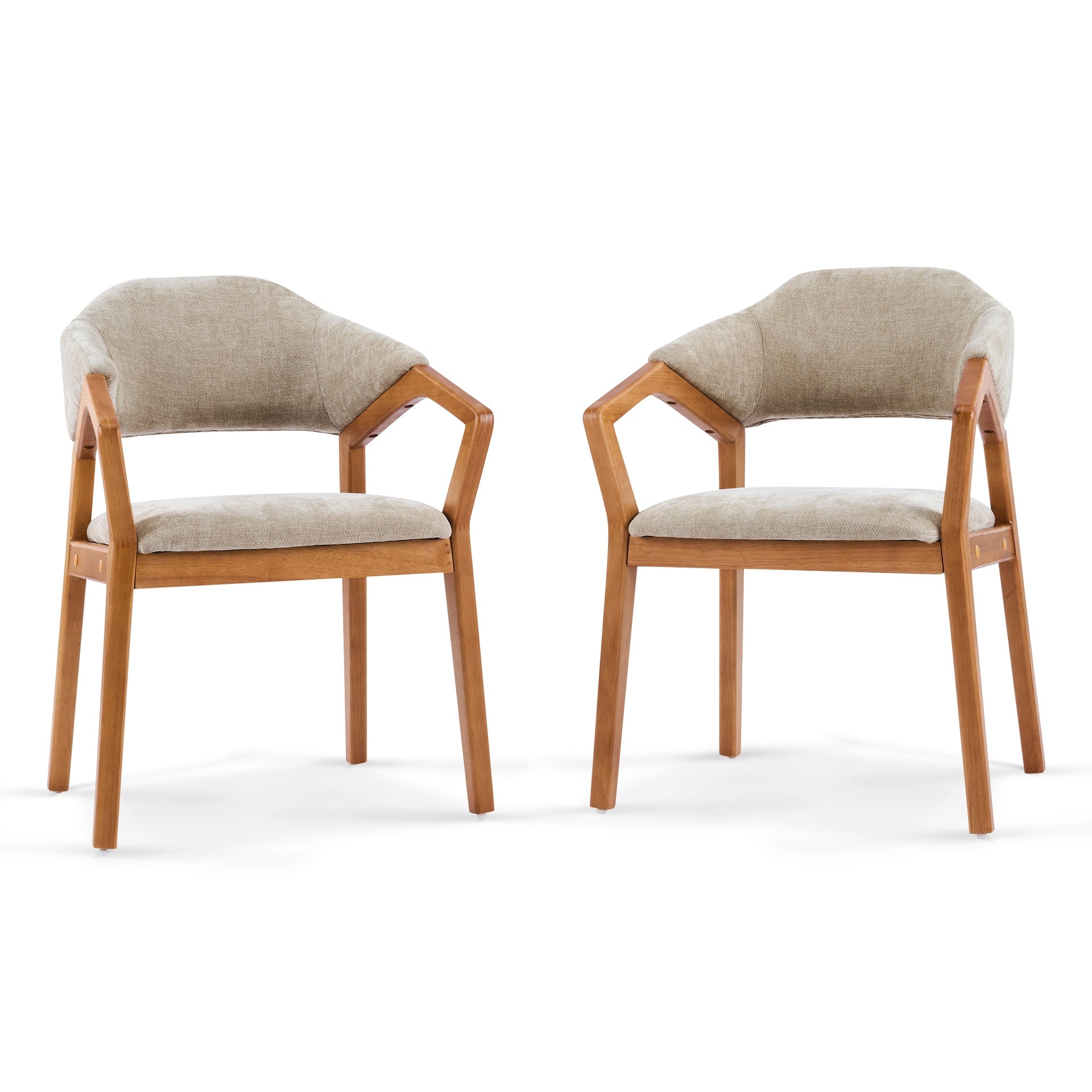 Indoor Dining Chair Set of 2, Oatmeal Chenille Upholstered Armchair with Sturdy Frame, 300lbs Capacity, Ergonomic Curved Backrest
