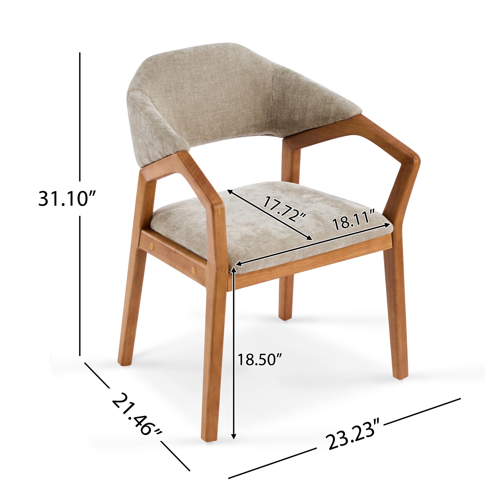 Indoor Dining Chair Set of 2, Oatmeal Chenille Upholstered Armchair with Sturdy Frame, 300lbs Capacity, Ergonomic Curved Backrest