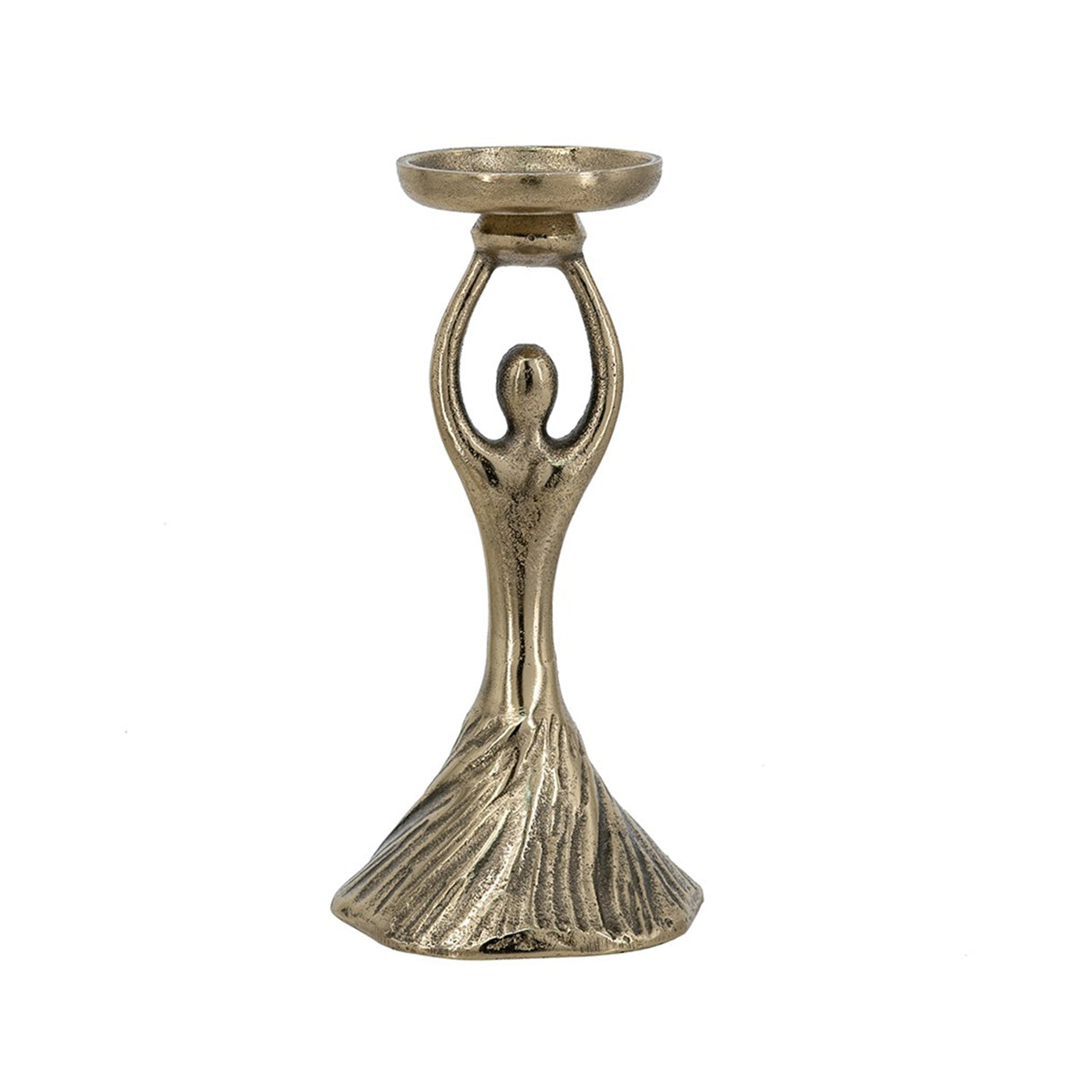 Set of 2 Gold Aluminum Pillar Holder With Abstract Lady Design, S: 4.5x9.5", L: 4.5x11.5"