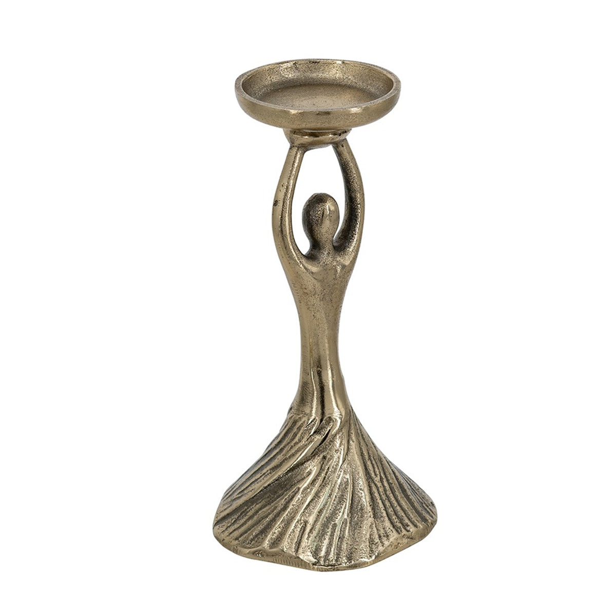 D4.5x9.5" Gold Aluminum Pillar Holder With Abstract Lady Design