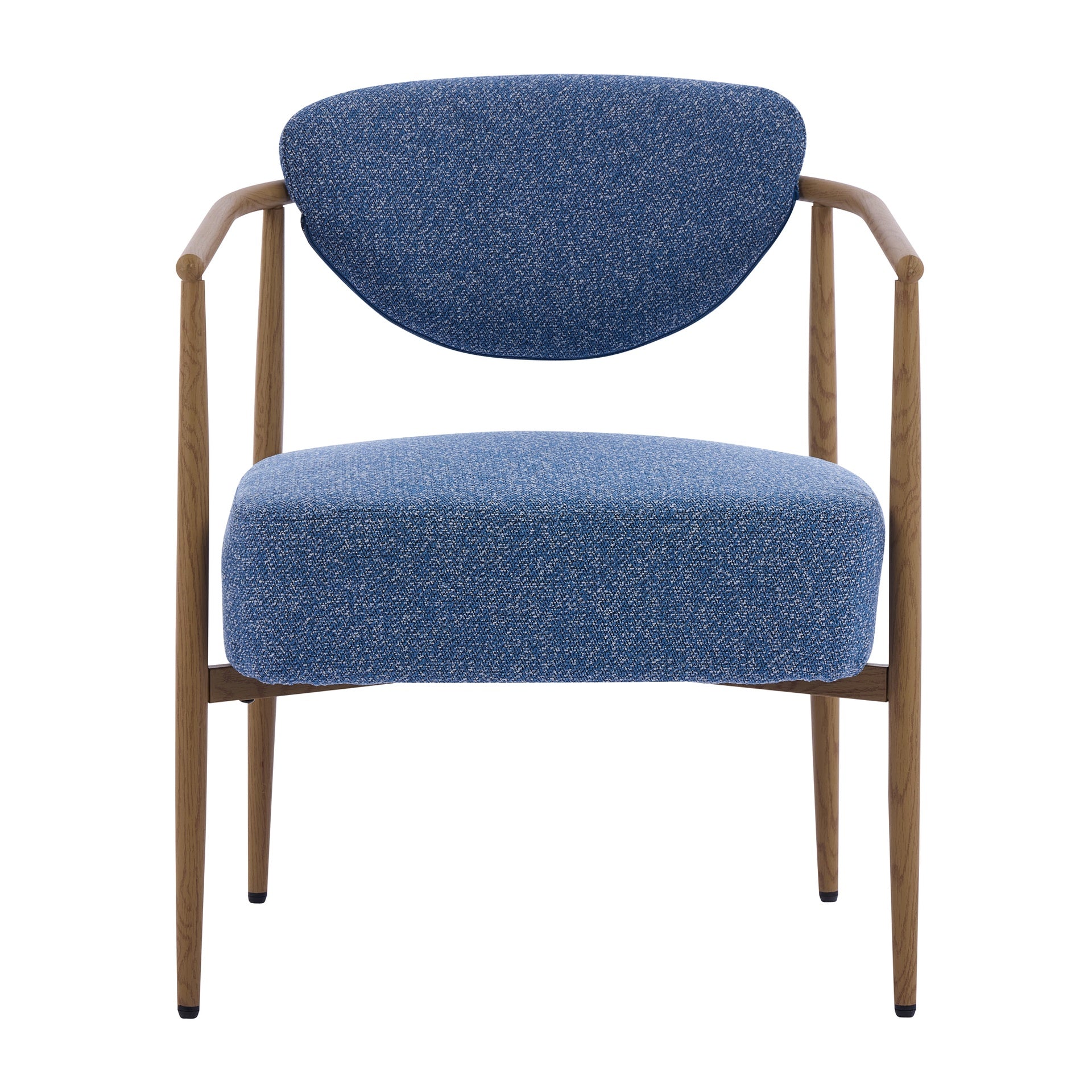 Blue fabric cover,dining room chair, living room chair, bedroom chair, woven fabric with foam back and seat,soft and comfortable seating, metal frame with water transfer pringting, wood grain visual