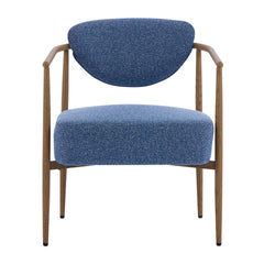 Blue fabric cover,dining room chair, living room chair, bedroom chair, woven fabric with foam back and seat,soft and comfortable seating, metal frame with water transfer pringting, wood grain visual