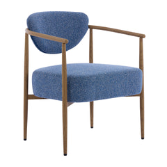 Blue fabric cover,dining room chair, living room chair, bedroom chair, woven fabric with foam back and seat,soft and comfortable seating, metal frame with water transfer pringting, wood grain visual