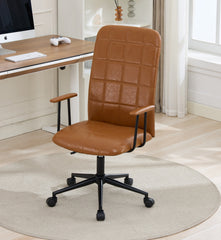 Antique brown PU leather color office chair, with armrest, high backrest, soft foam seating, 360 degree swivel , up and down adjustable gaslift,black powder coated frame,five star base, black wheels