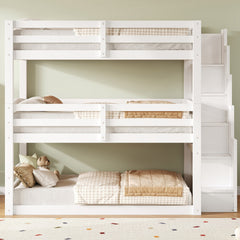 Full Size Triple Bunk Bed with Storage Staircase,Separate Design,White