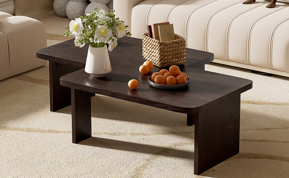 U-Can Modern Minimalist Coffee Table Set, Rectangle Coffee Table with Splicing Design, Multifunctional Combination Table for Living Room