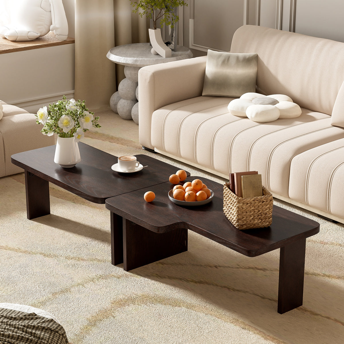 U-Can Modern Minimalist Coffee Table Set, Rectangle Coffee Table with Splicing Design, Multifunctional Combination Table for Living Room